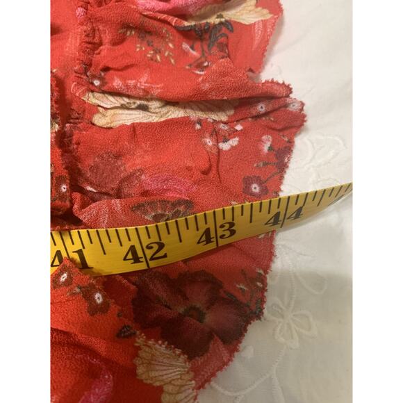 Farm Rio Sheer Red Floral Halter Dress Medium Ruffle Hem Beachy Resort Travel - Picture 6 of 10